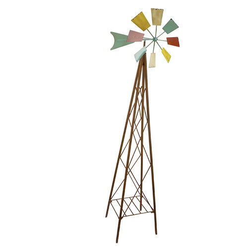  Obelisk Windmill Colorful Blades Med 15x11x60 Metal