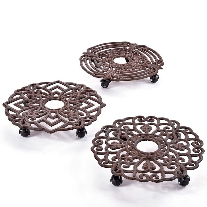  Plant Caddy/Stand Round 12" W/Castors Cast Iron Asst Styles
