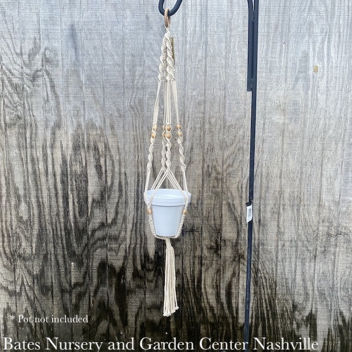  Plant Hanger 42" Macrame Beaded Cotton Woven Wood Ring Primitive Planters