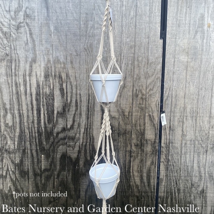  Plant Hanger 60" Macrame 2-Tier Woven Antq White Primitive Planters
