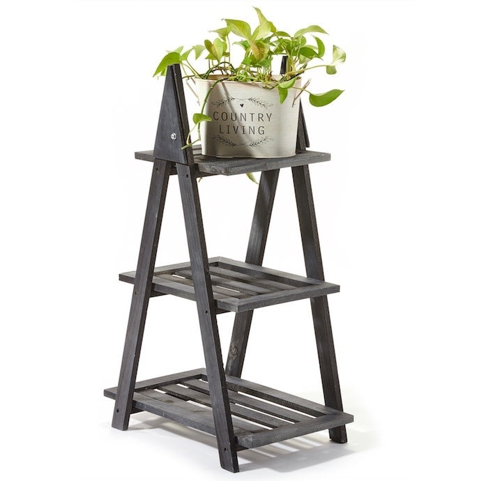  Plant Stand 3-Tier Black Wood 19x12x31