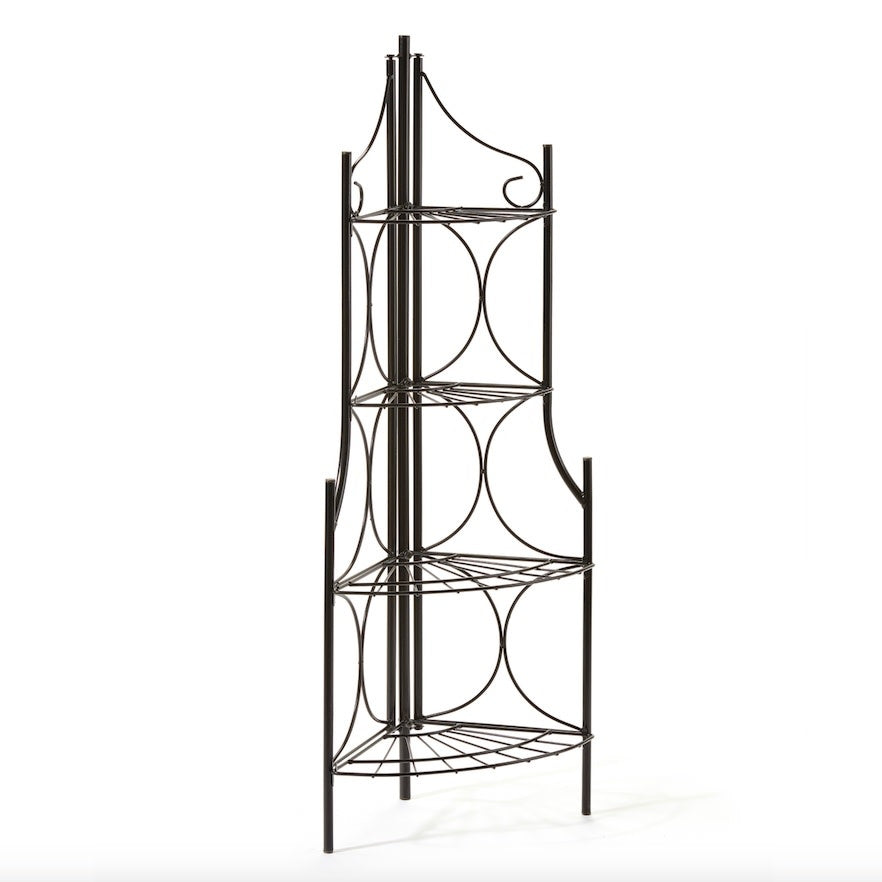  Plant Stand 4-Tier Corner Black Metal 15x10x42