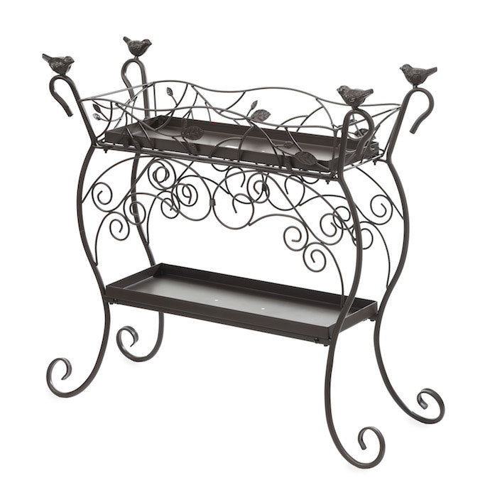  Plant Stand Birds W/Vine 2-Tier Shelf 32x30x12 Cast Iron