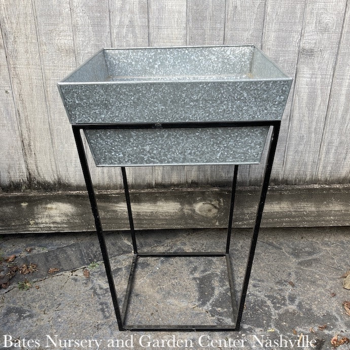  Plant Stand Deep Galvanized Tray W/Tall Cubed Arne Stand 15w X 7d X 22h