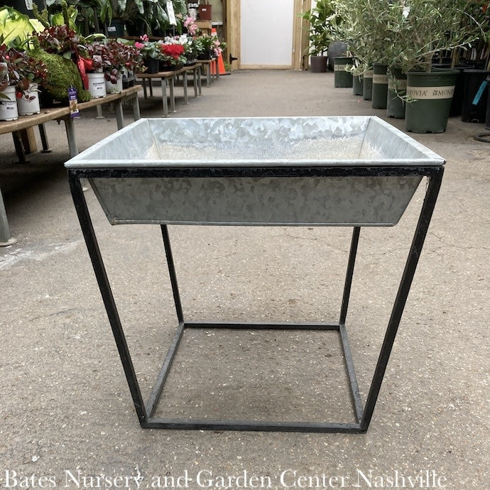  Plant Stand Galvanized Tray W/Short Cubed Arne Stand 15w X 3d X 14h