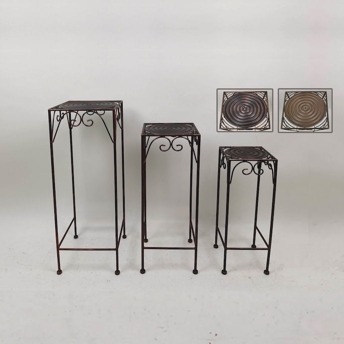  Plant Stand Square Top W/Ringed Center Sml 7.5x19.5 Metal