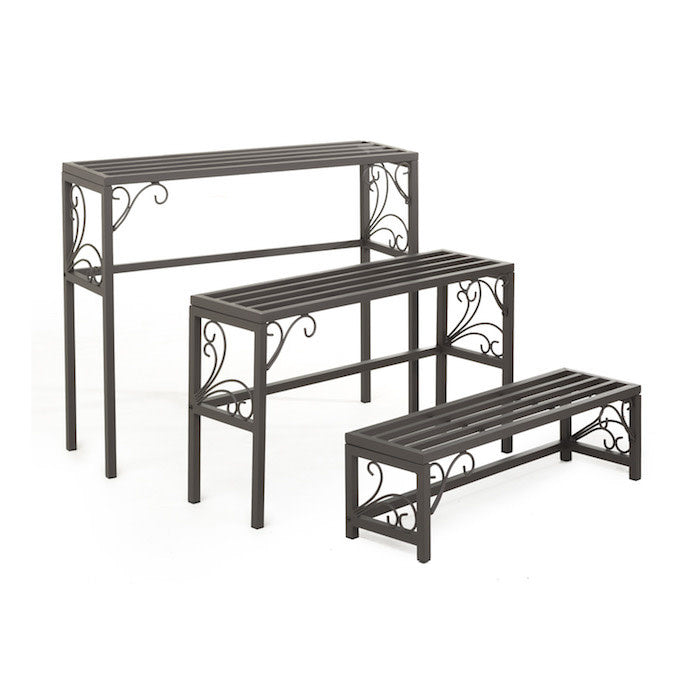  Plant Stand /Table W/Scrollwork Sml 31x9x9 Black Metal