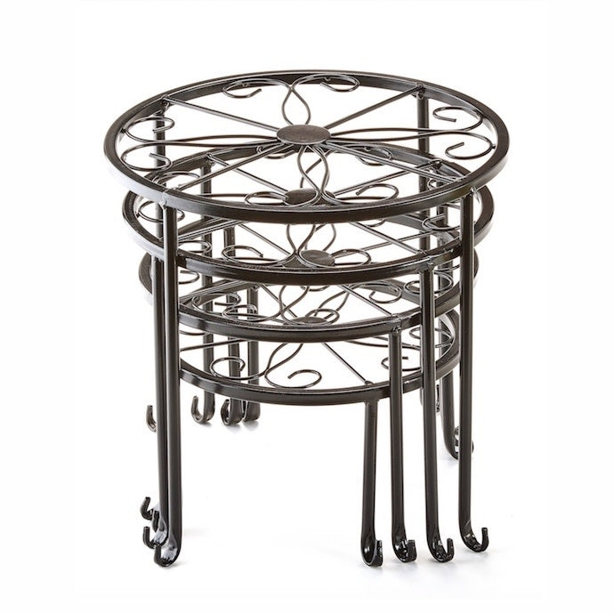  Plant Stand W/Curved Feet Nestable Med 10x8 Black Metal