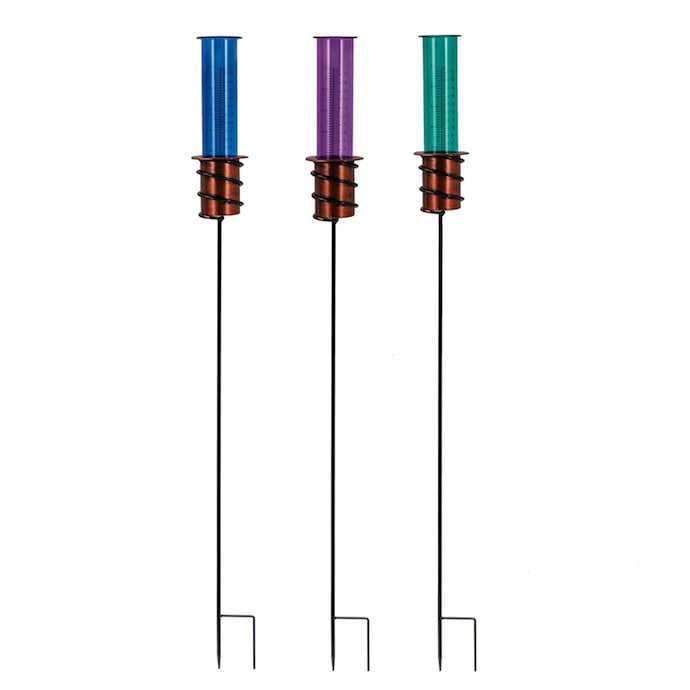  Rain Gauge/Garden Stake ColoredTube W/Spiral Base Glass/Metal 28"H (#7C)