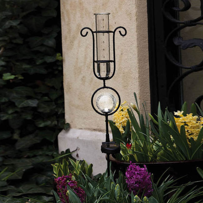  Rain Gauge/Garden Stake Scroll W/Clear Globe Solar 33"H (#7)