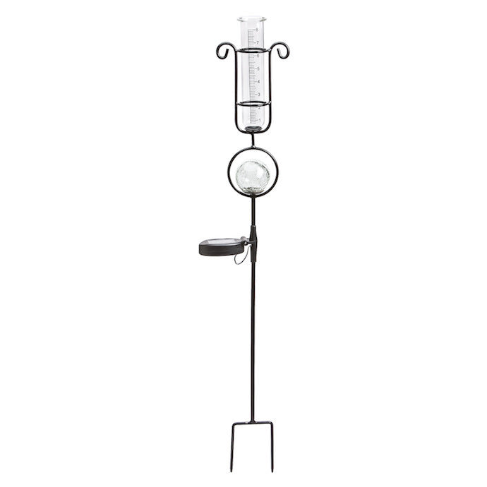  Rain Gauge/Garden Stake Scroll W/Clear Globe Solar 33"H (#7)