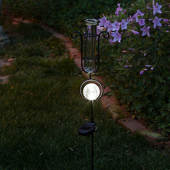  Rain Gauge/Garden Stake Scroll W/Clear Globe Solar 33"H (#7)
