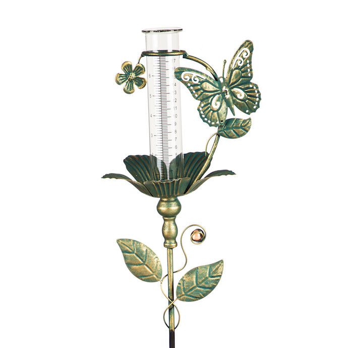  Rain Gauge Stake Butterfly Verdigris Metal/Glass 36" (#7)