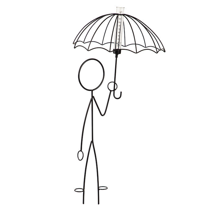  Rain Gauge Stake Little Man W/Umbrella 12.5x24 Metal