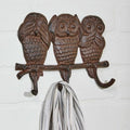  Wall Hook 3-Owl Design See/Hear/Speak No Evil 8x5 Cast Iron