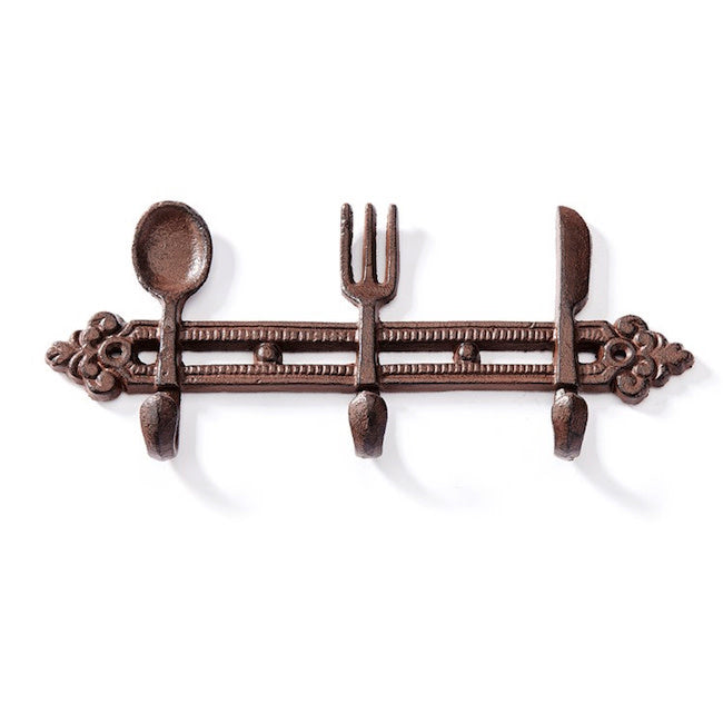  Wall Hook Knife/Spoon/Fork 3-Hook 11x4 Cast Iron
